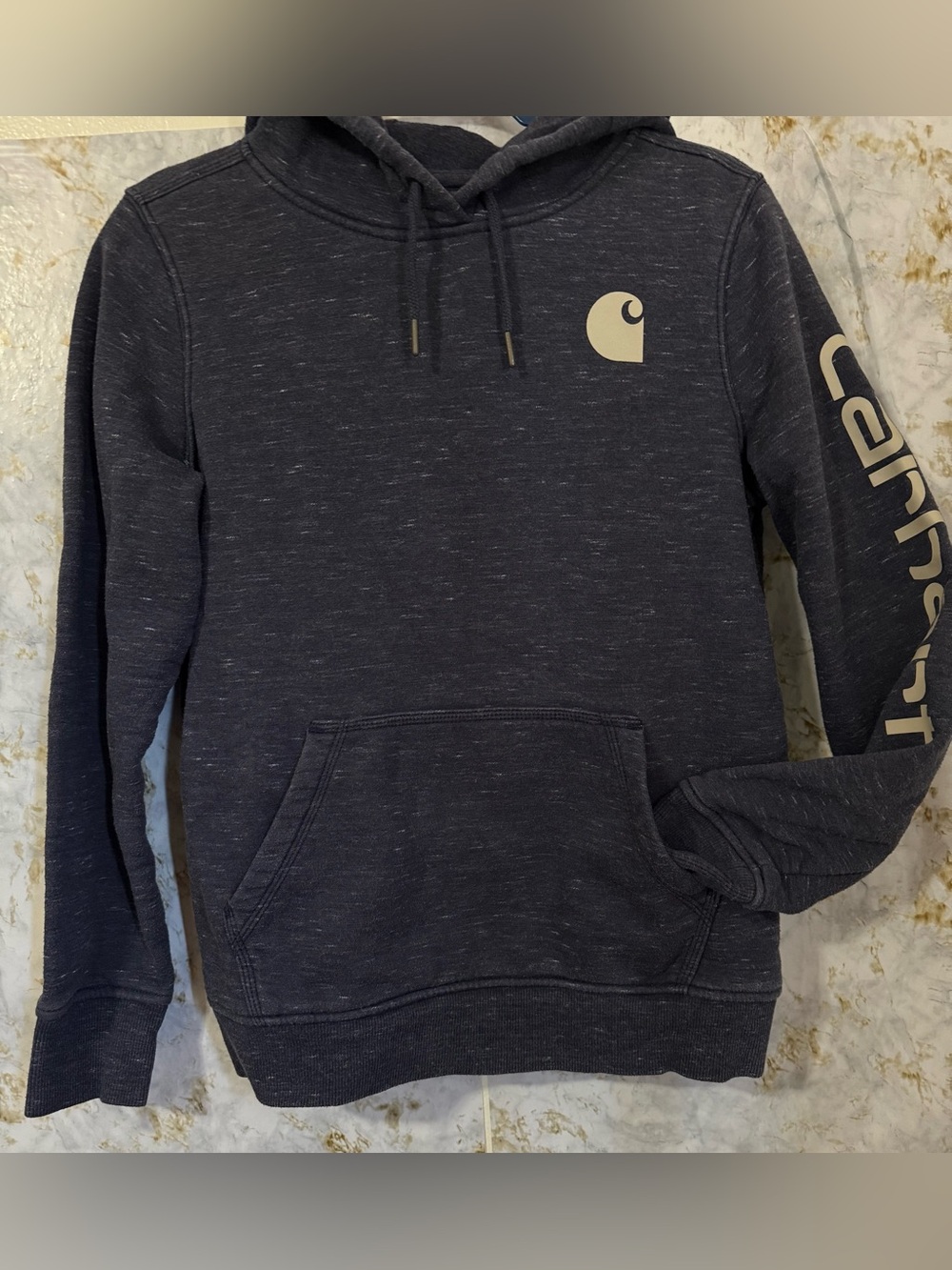 Carhartt Dark Heather Navy Pullover Hoodie with Logo Sleeve